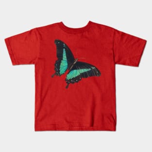 Black and Blue Swallowtail Butterfly Kids T-Shirt